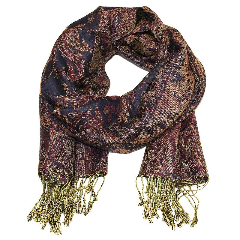 Falari Women's Woven Paisley Pashmina Shawl Wrap Scarf 80" x 27" (Style 1 - Eggplant Purple) - Image 3